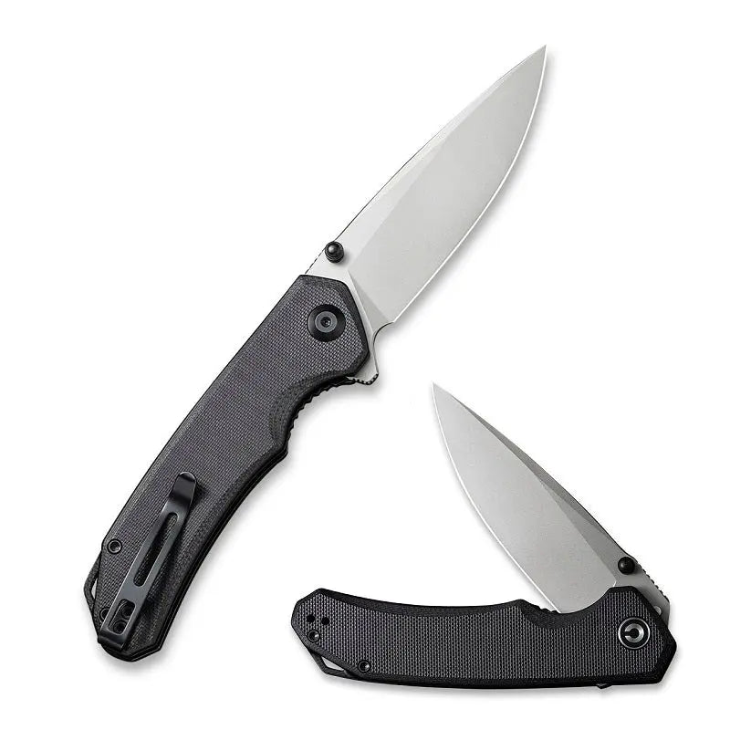 20,2 cm lång fällkniv med knivskaft av svart G-10 och knivstål av 14C28N med en hårdhet på HRC 58-60. Liner, clip och skruvar är tillverkade av rostfritt stål och backspacern är tillverkad av G-10.