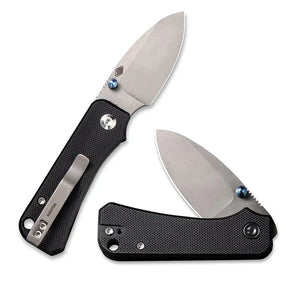 13,9 cm lång fällkniv med knivskaft av svart G-10 och knivstål av Nitro-V med en hårdhet på HRC 59-61. Kniven har en snygg blå thumb stud av titan. Liner, clip och skruvar är tillverkade av rostfritt stål. Designad av Ben Petersen.