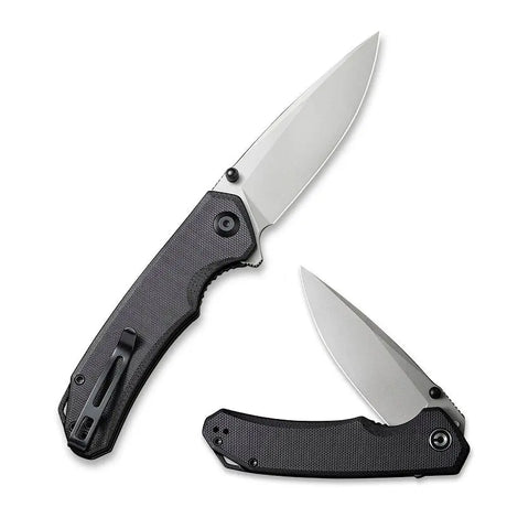 20,2 cm lång fällkniv med knivskaft av svart G-10 och knivstål av 14C28N med en hårdhet på HRC 58-60. Liner, clip och skruvar är tillverkade av rostfritt stål och backspacern är tillverkad av G-10.