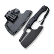 32 cm lång yxa med knivskaft av svart G-10 och knivstål med stentvättad svart finish av D2 med en hårdhet på HRC 58-60. Levereras med en tillhörande knivslida av svart Kydex med T-clip. Designad av Maciej Torbé.