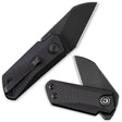 10 cm lång fällkniv med knivskaft av svart G-10 och knivstål med svart stentvättad finish av 9Cr18MoV med en hårdhet på HRC 57-59. Liner, clip och skruvar är tillverkade av rostfritt stål. Designad av Ostap Hel.Clip: Tip-Up, höger