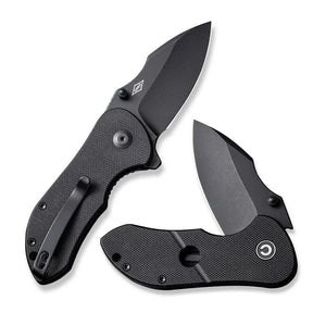 16 cm lång fällkniv med knivskaft av svart G-10 och knivstål med svart finish av D2 med en hårdhet på HRC 59-61. Liner, clip, thumb stud och skruvar är tillverkade av rostfritt stål.Clip: Tip-Up, högerLanseras den 7 juli 2023