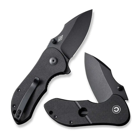 16 cm lång fällkniv med knivskaft av svart G-10 och knivstål med svart finish av D2 med en hårdhet på HRC 59-61. Liner, clip, thumb stud och skruvar är tillverkade av rostfritt stål.Clip: Tip-Up, högerLanseras den 7 juli 2023