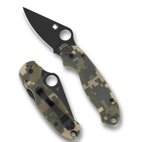 18,4 cm lång fällkniv med handtag av svart G-10. Para 3 är en mindre version av den populära bästsäljaren Para Military 2 och har samma bra egenskaper och samma stilrena layout men är lite kortare. Nu finns Para 3 även med handtag av G-10 camo digital och svart blad.&amp;nbsp;