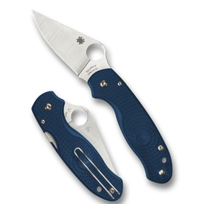 18,3 cm lång fällkniv med handtag av blå FRN. Para 3 är en mindre version av den populära bästsäljaren Para Military 2. Para 3 har samma bra egenskaper och samma stilrena layout men är lite kortare än Para Military 2. Denna version av Para 3 har ett blått handtag av FRN och ett mycket bra bladstål av  CPM SPY27, tillverkad exklusivt till Spyderco.
