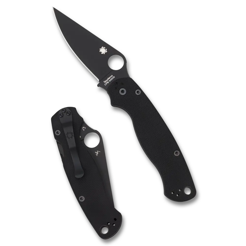 Spyderco Para Military 2 i detta helsvarta utförande är en av världens mest eftertraktade taktiska fällknivar,   byggd för att klara de tuffaste kraven.   Genom att kombinera ett svarteloxerat blad med matchande handtagssidor i G-10 får du en kniv som minimerar reflektioner och levererar pålitlig prestanda i en diskret profil.