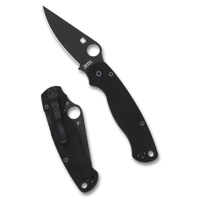 Spyderco Para Military 2 i detta helsvarta utförande är en av världens mest eftertraktade taktiska fällknivar,   byggd för att klara de tuffaste kraven.   Genom att kombinera ett svarteloxerat blad med matchande handtagssidor i G-10 får du en kniv som minimerar reflektioner och levererar pålitlig prestanda i en diskret profil.