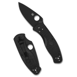 17,5 cm lång fällkniv med handtag av FRN. Mindre version av fällkniven Spyderco Tenacious. Denna modell är en lättviktsvariant med svart blad av originalet