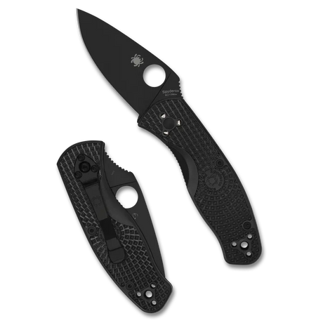 17,5 cm lång fällkniv med handtag av FRN. Mindre version av fällkniven Spyderco Tenacious. Denna modell är en lättviktsvariant med svart blad av originalet