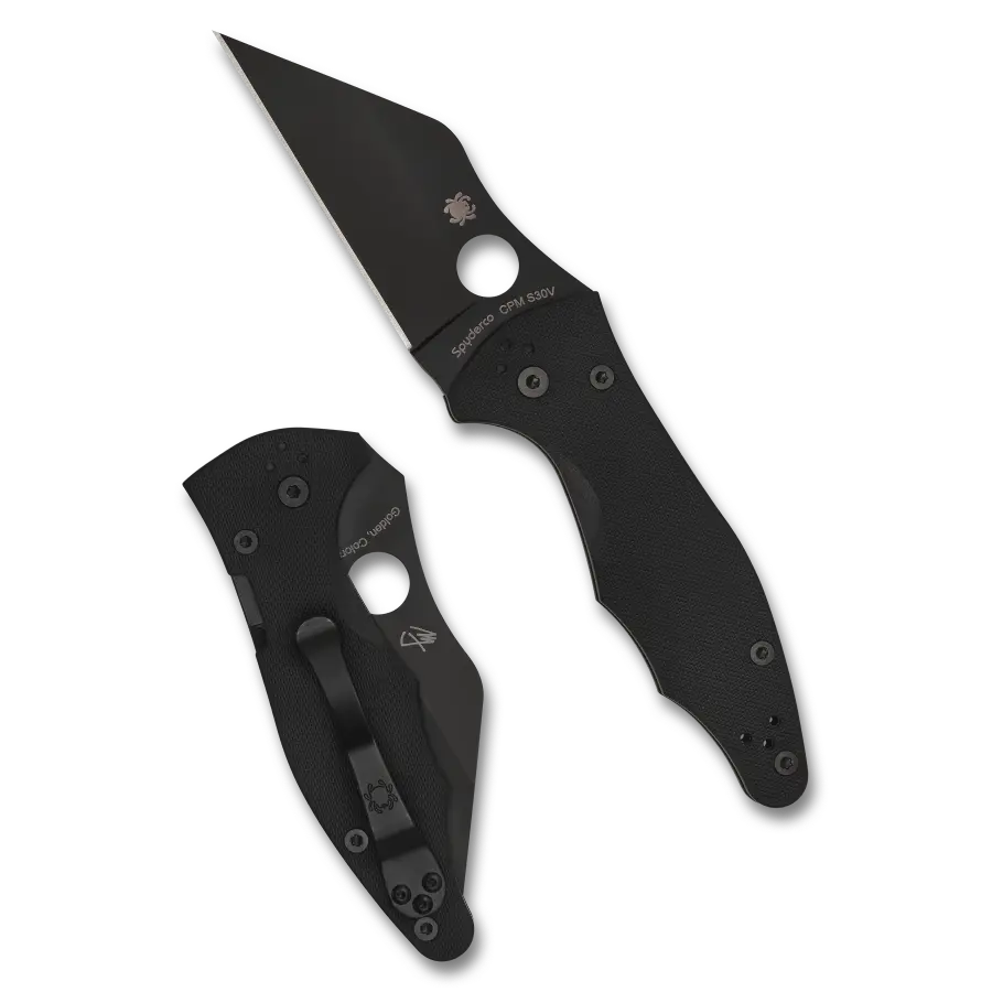 19,5 cm lång fällkniv med handtag av svart G-10. Detta är en variant av Yojimbo med svart knivblad.