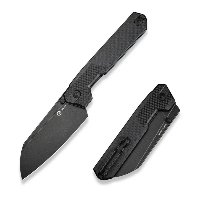 25 cm lång fällkniv med knivskaft av svart G10 och knivstål med svart stentvättad finish av 14C28N med en hårdhet på HRC 57-59. Wire clip, thumb stud och skruvar är tillverkade av rostfritt stål. Denna fällkniv är försedd med kullager vilket gör att den är mjuk, lätt, smidig och snabb att öppna.Clip: Tip-Up Höger/Vänster